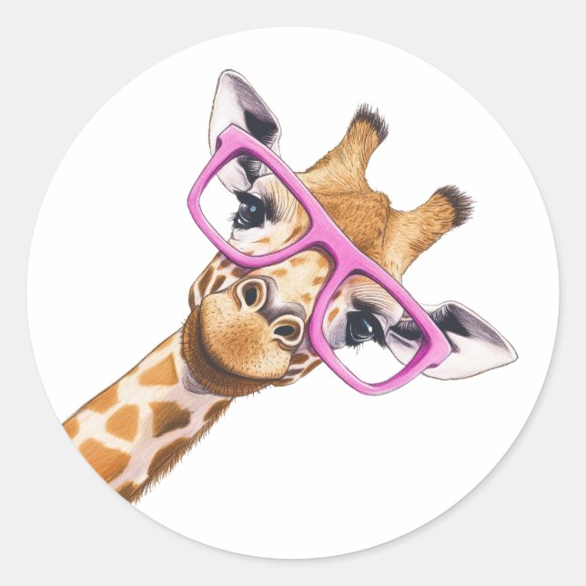 Sticker Giraffe avec lunettes roses (Devant)