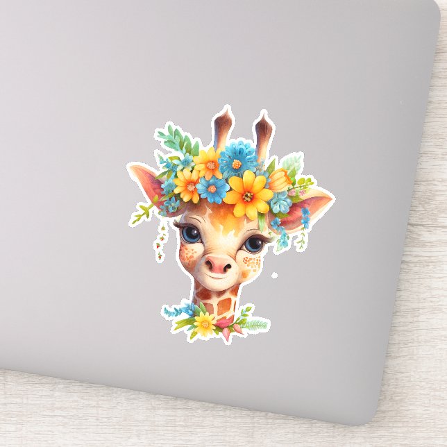 Sticker Giraffe mignonne à couronne florale (Détail)