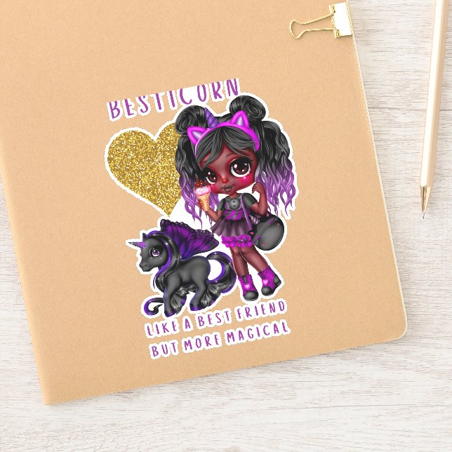 Sticker Girls Friend Cadeau Black Unicorn Besticorn Magie (Carnet)