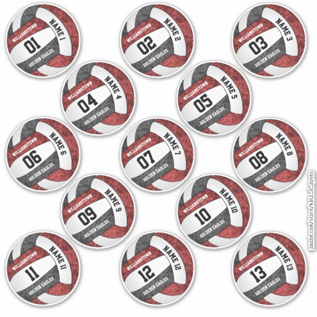 Sticker girly maroon noir volleyball noms de joueur jeu 13 (Devant)
