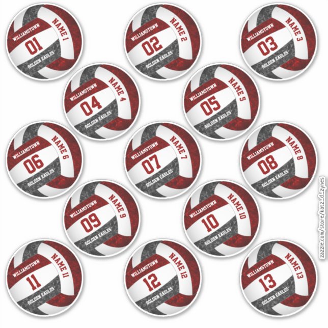 Sticker girly maroon noir volleyball noms de joueur jeu 13 (Devant)