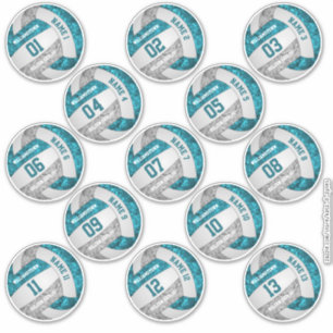 Sticker girly turquoise joueur de volley-ball gris noms en