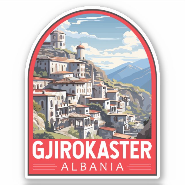 Sticker Gjirokaster Albanie Travel Art Vintage (Devant)