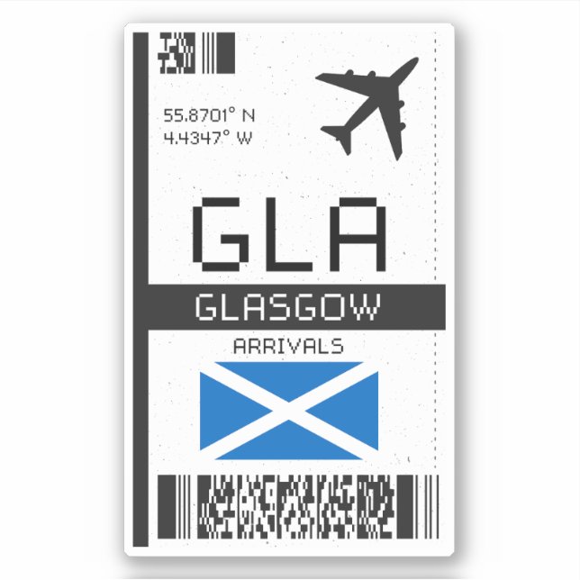 Sticker GLA Glasgow Boarding Pass - Scotland Travel (Devant)