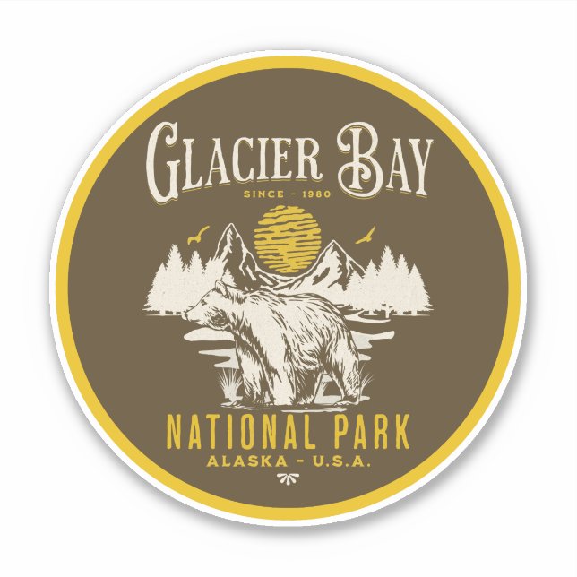 Sticker Glacier Bay National Park Retro Nature Scene (Devant)