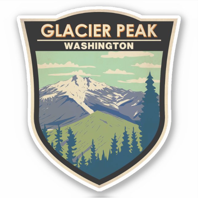 Sticker Glacier Peak Washington Travel Art Vintage (Devant)