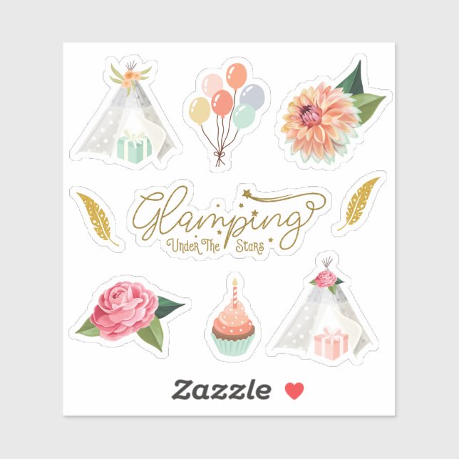 Sticker Glamping Under the Stars Camping Anniversaire Thèm (Feuille)