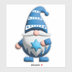 Sticker Gnome bleu blanc tenant l'étoile de David