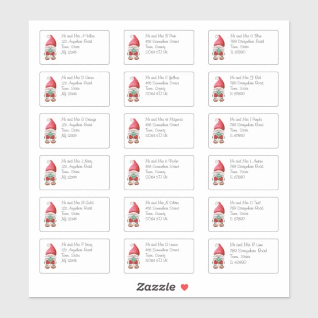 Sticker Gnome de Noël mignon Nom et adresse individuels (Feuille)