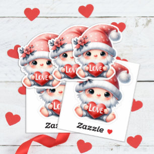 Sticker Gnome mignon cœur rose rouge amour Saint-Valentin