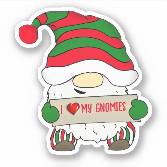 Sticker Gnome With Green and White Hat Christmas (Devant)