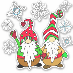 Sticker Gnomes de caricature mignons et flocons de neige N