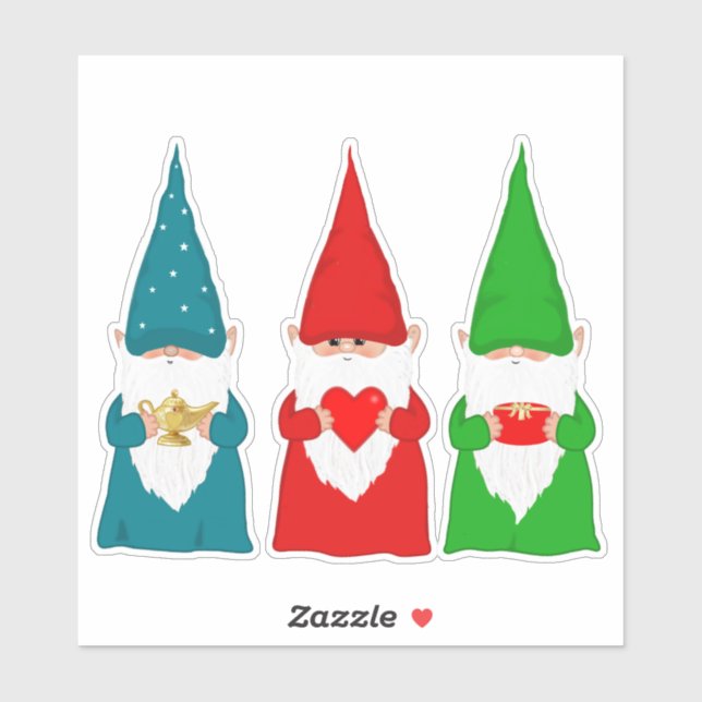 Sticker Gnomes de Noël en bleu vert et rouge (Feuille)