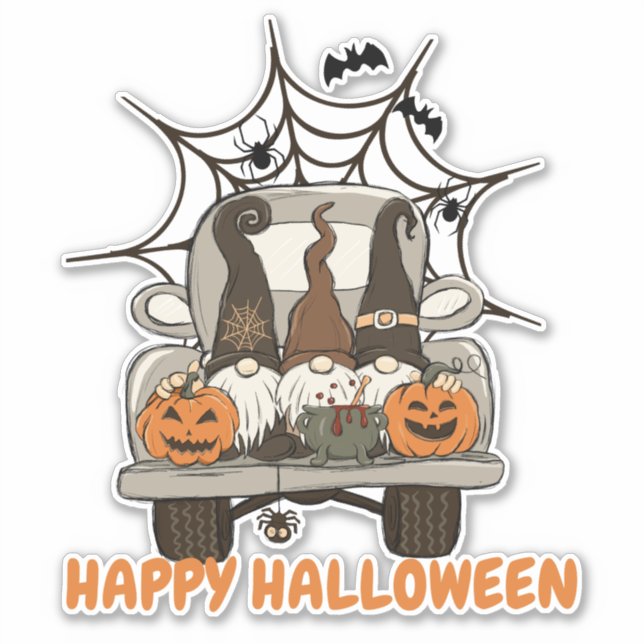 Sticker Gnomes d'Halloween dans Spider Web Truck (Devant)