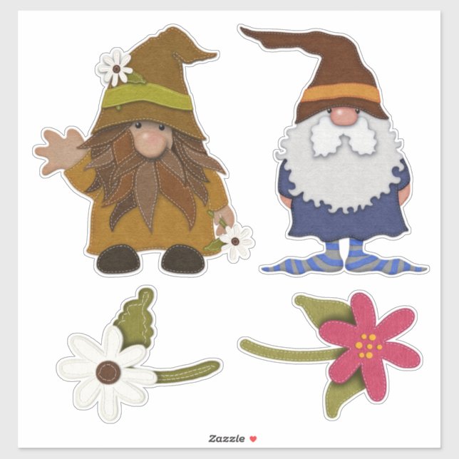 Sticker Gnomes et Fleurs Grandes (Feuille)