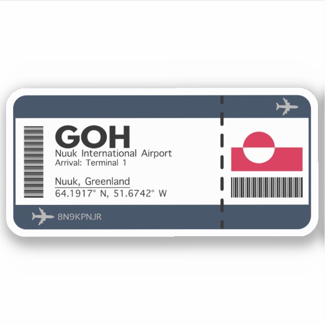 Sticker GOH Nuuk, Passe d'embarquement de l'aéroport du Gr (Devant)