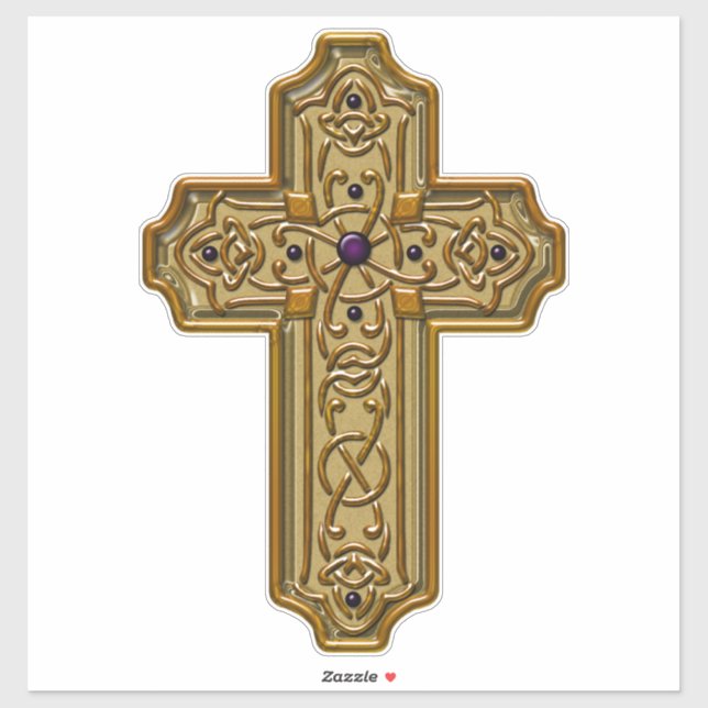 Sticker Gold Bejeweled Celtic Style Cross  (Feuille)