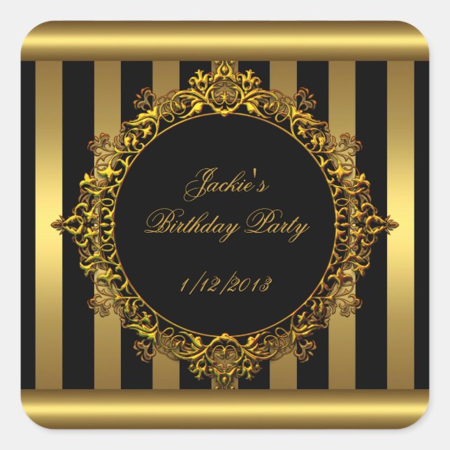 Sticker Gold Black Stripe fête d'anniversaire (Devant)