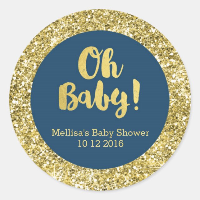 Sticker Gold Blue Baby shower Oh Baby Favor (Devant)
