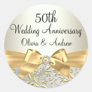 Sticker Gold Bow & Floral Swirl 50e Anniversaire