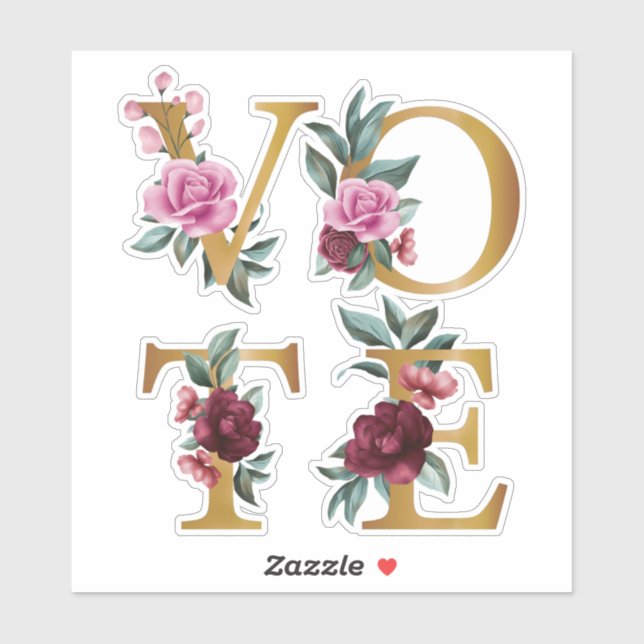 Sticker Gold Burgundy Floral Élégante Feminine Go Vote (Feuille)
