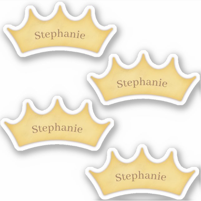 Sticker Gold Crown Kids School & Home Nom personnalisé (Devant)