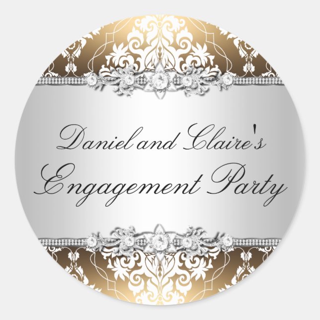 Sticker Gold Elegant Damask Engagement Party (Devant)