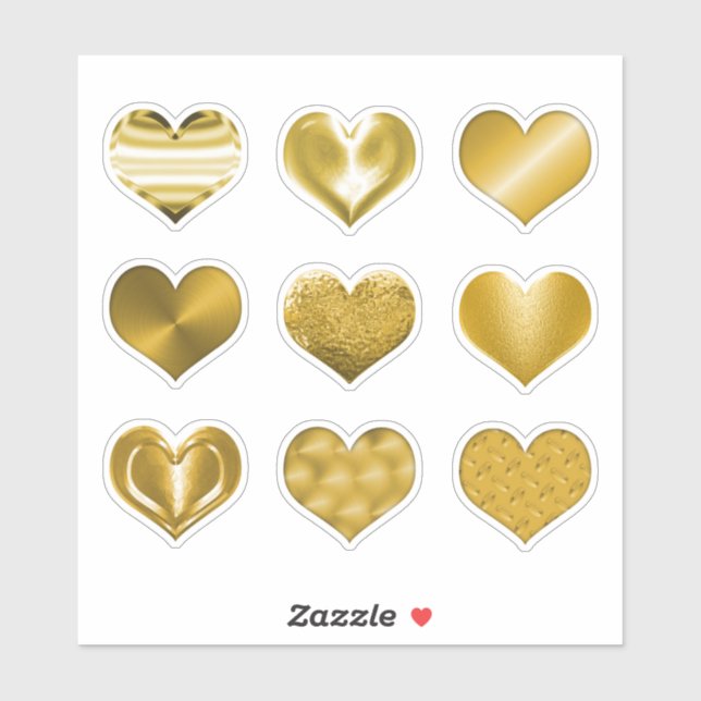 Sticker Gold Hearts Faux Metallic Set de 9 Amours (Feuille)