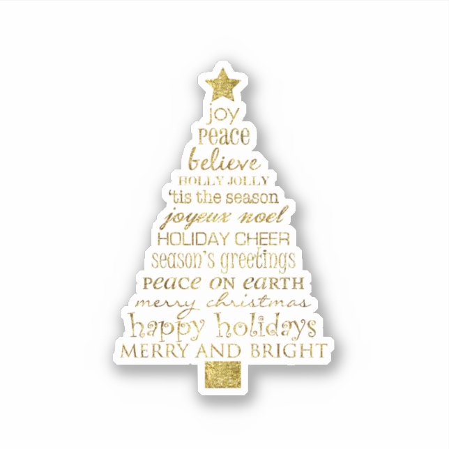 Sticker Gold Inspirational Christmas Tree Peace Joy (Devant)