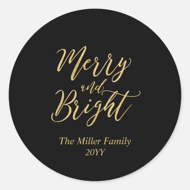 Sticker Gold Merry & Bright Christmas Holiday (Devant)