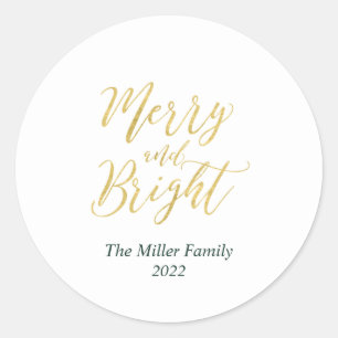 Sticker Gold Merry & Bright Christmas Holiday