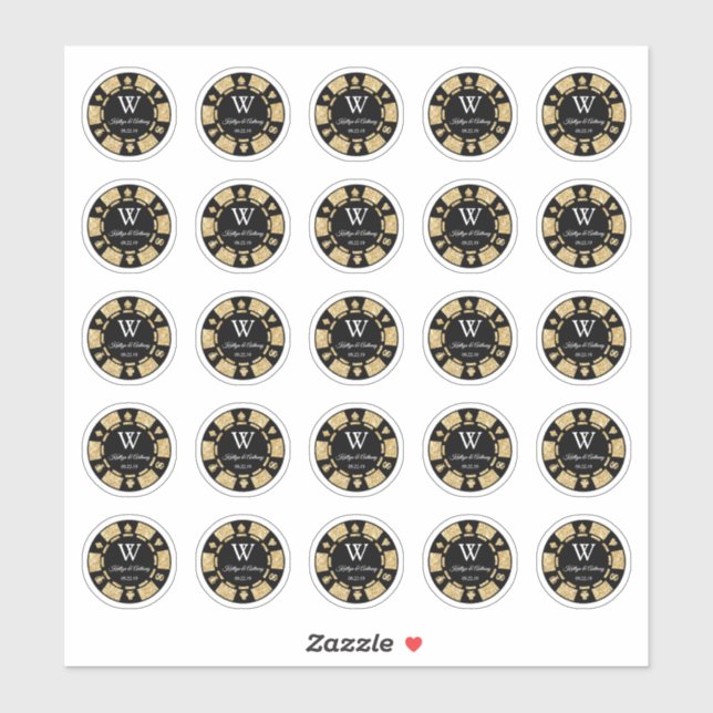 Sticker Gold Parties scintillant Poker Chip Casino Mariage (Feuille)