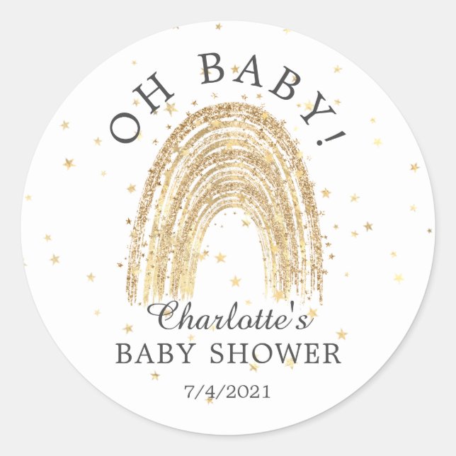Sticker Gold Rainbow Oh Baby Favor moderne (Devant)