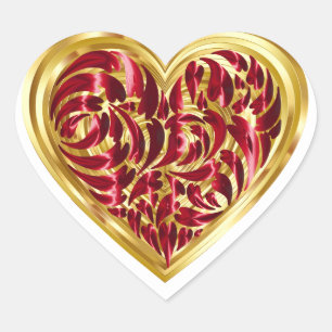 Sticker Gold Red Heart Valentines