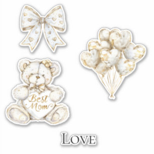Sticker Gold White Hearts Maman