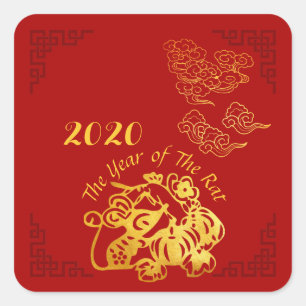 Sticker Golden Chinese Paper-cut Rat Year 2020