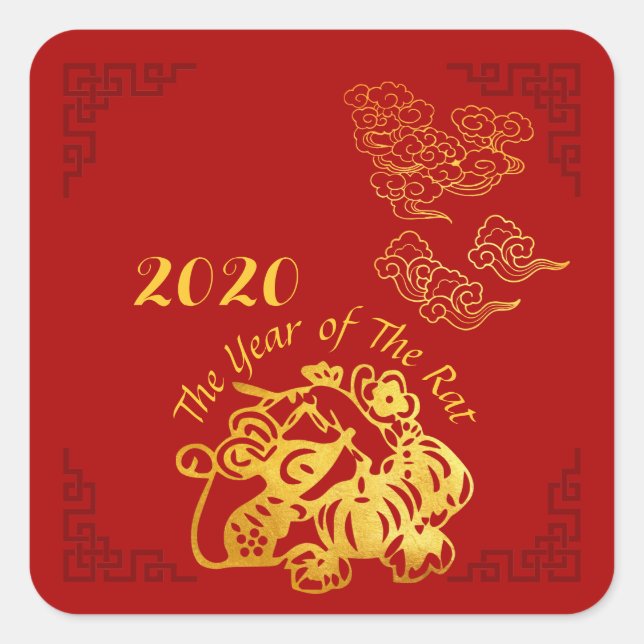 Sticker Golden Chinese Paper-cut Rat Year 2020 (Devant)