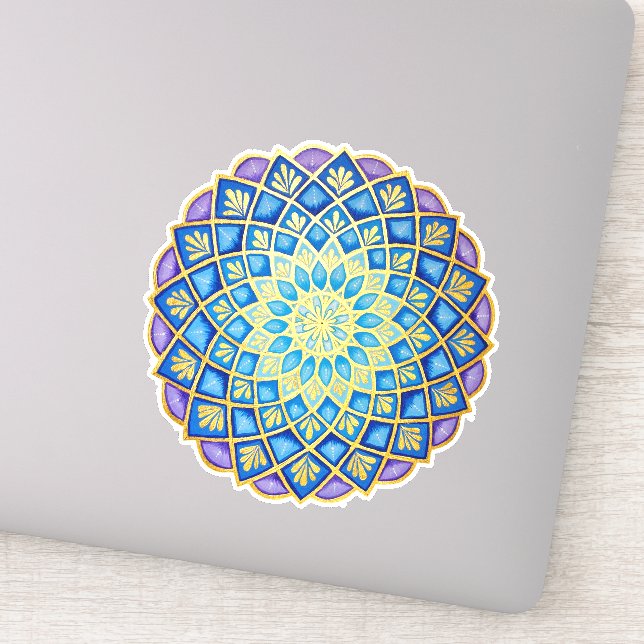 Sticker Golden Flower bleu violet Mandala (Détail)