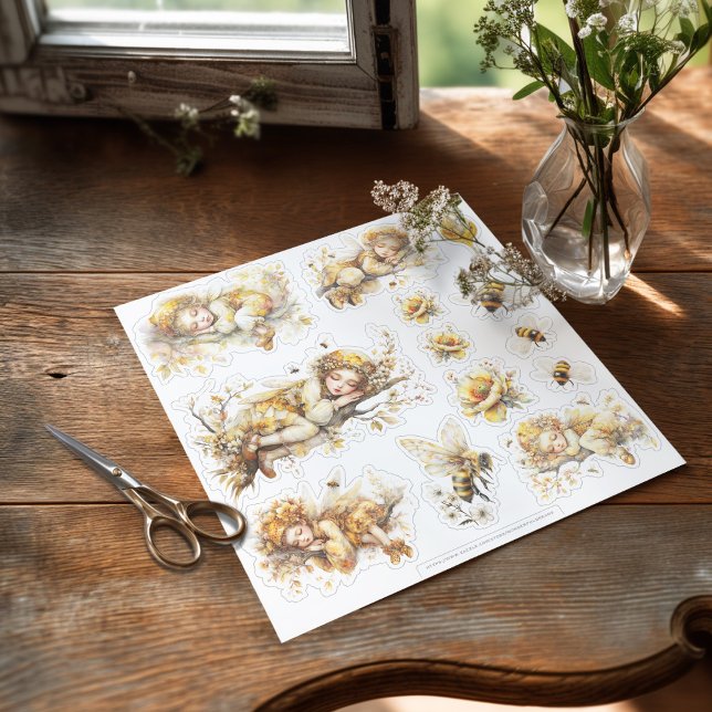 Sticker Golden Honey Fairy World - 2a The sleeping fairies (Sticker with sleeping fairies on the table ready to be used)