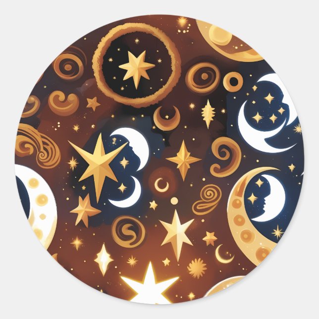 Sticker - Golden Ochre Celestial Moon Mystic Lunar (Front)