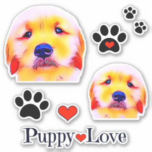 Sticker Golden Retriever Puppy Love and Pawprints Group