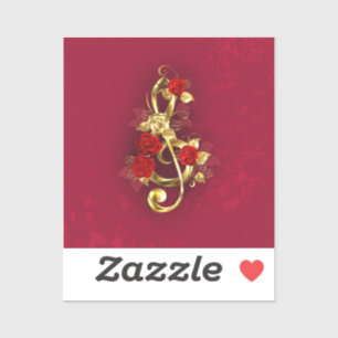 Sticker Golden Treble Clef avec fleurs Roses