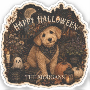 Sticker Goldendoodle enchanté du cottage d'octobre