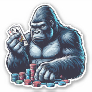 Sticker gorilla singe jouer aux cartes poker casino