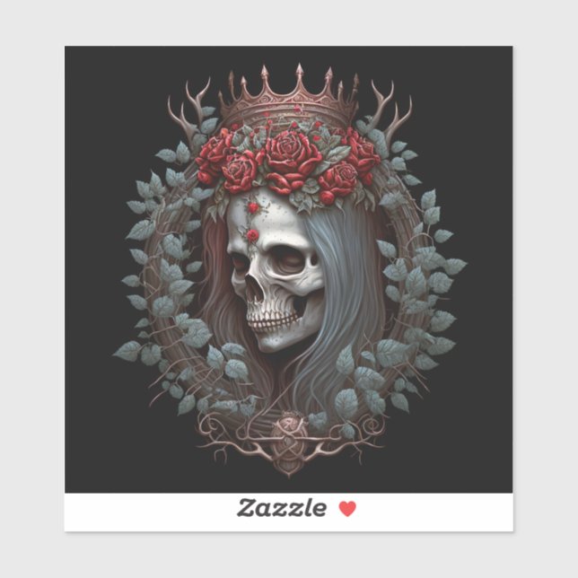Sticker Goth Crâne Rose Couronne gothique (Feuille)