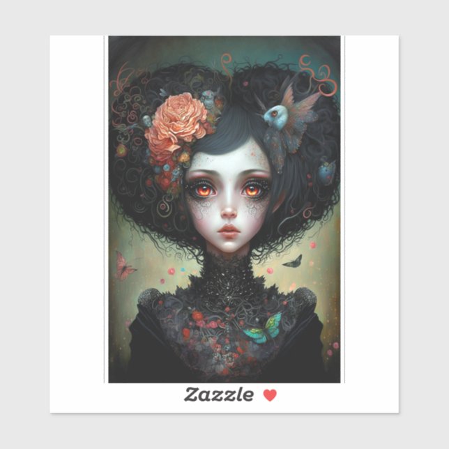 Sticker Goth Déplaisant mignonne fille gothique (Feuille)