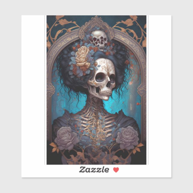 Sticker Goth Skeleton Skull Woman Gothique (Feuille)