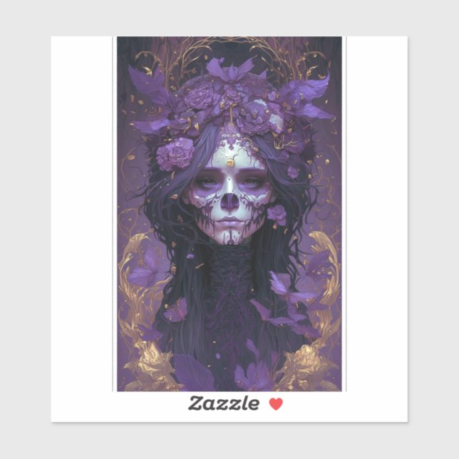 Sticker Goth Skull Woman Dark Imaginaire Art (Feuille)