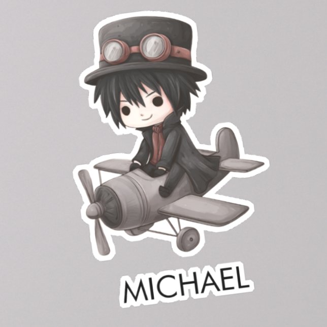 Sticker Gothic Boy Pilot flies Airplane Personalized Anime (Créateur téléchargé)