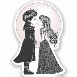 Sticker Gothique Emo Enfants Kiss Valentine's Day